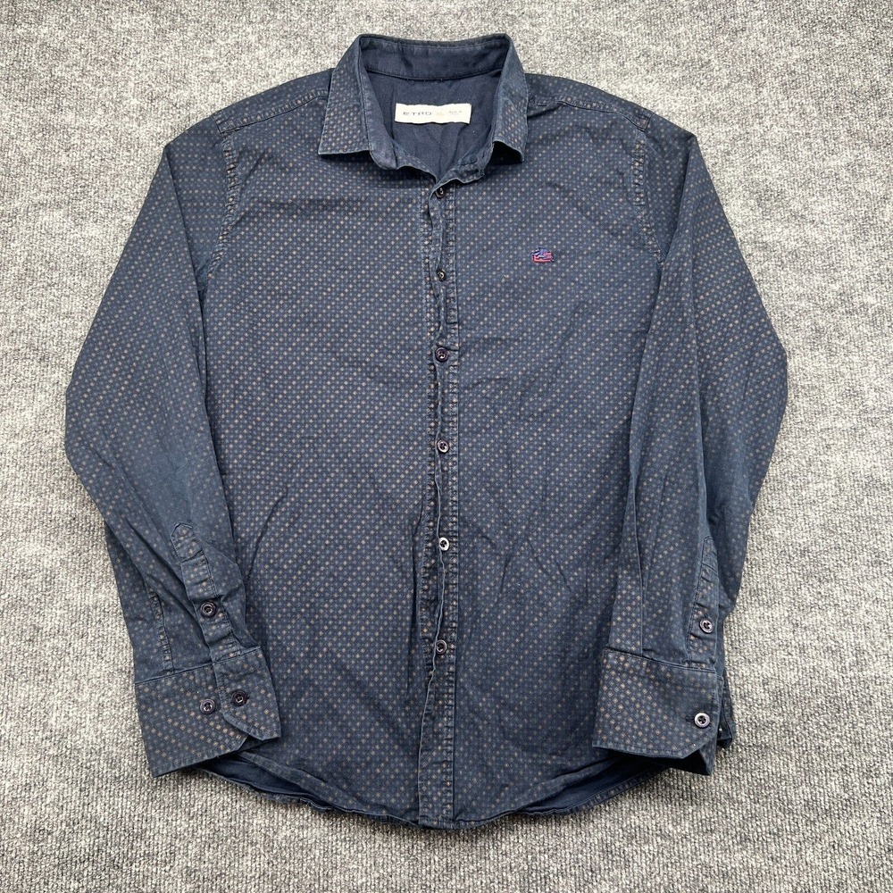 ETRO Shirt Mens XL (US SMALL) Geometric Casual Dress Italy Button Up Cotton